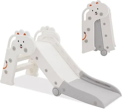 Immagine prodotto di Scivolo per bambini, pieghevole, scivolo per neonati, scivolo divertente, scivolo da giardino per bambini piccoli, adatto per interni ed esterni, angoli arrotondati, colore grigio