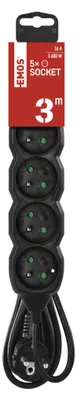 Prodlužovací kabel 3 m / 5 zásuvek / černý / PVC / 1,5 mm2