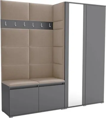 Produktbild von Garderoben-Set Noris IV mit Spiegel, gepolsterte Garderobe mit Sitzbank, Wandpaneelen und Stauraum (Farbe: Anthrazit + Trinity 04)