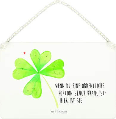 Produktbild von Mr. & Mrs. Panda Schild Blume Kleeblatt DIN A4 - Weiß - Geschenk, wandtafel, Garten, Glücksbringer, Holzschild, Türschild, Umzug, Glück, Wandbild Holz, Neuanfang