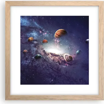 Produktbild von Gerahmtes Poster - Rahmen in heller Eiche - Kosmos Planeten die Sterne - 30x30 cm - Wand Bild - Wanddeko - Wandbilder - Kunstposter - Wandposter - Bilderrahmen - Bilder - Kunstdruck - P2NAC30x30-4851