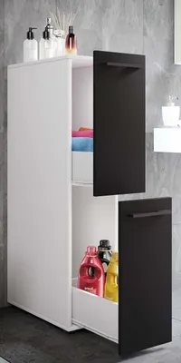 Produktbild von VCM Holz Badezimmerschrank | Badmöbel | Nischenschrank | Raumteiler mit zwei Schubladen | Hochschrank | Maße ca. H. 110 x B. 25 x T. 50 cm - Sadilo L