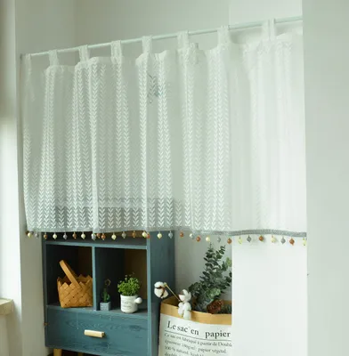 Voilegardine Jacquard mit Quasten, weiß, 60x140 cm, 1 Stück