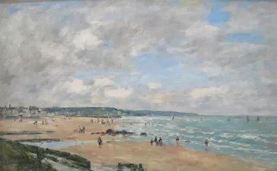 Produktbild von Legendarte - Kunstdruck auf Leinwand - Plage à Trouville Eugène Boudin - Wanddeko, Canvas cm. 50x80