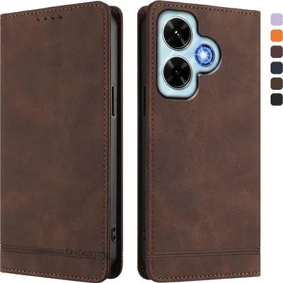 Image de Etui pour Xiaomi Redmi Note 13 4G, étui rétro en cuirPolyuréthaneavec support et fentes pour cartes de crédit Marron