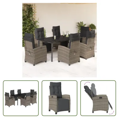 Produktbild von The Living Store 7-tlg. Garten-Essgruppe mit Kissen Grau Poly Rattan