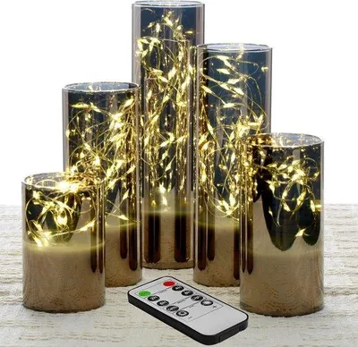 Immagine prodotto di Luci decorative - Candele decorative in vetro a LED tremolanti con telecomando - Alimentate a batterie, diametro 2", altezza 3", 4", 5", 6", 7"