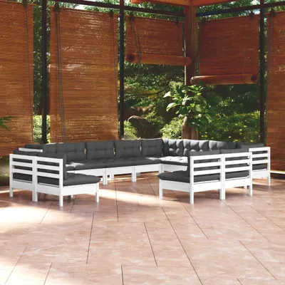 Produktbild von ZMH 12-tlg. Garten-Lounge-Set mit Kissen Weiß Massivholz Kiefer