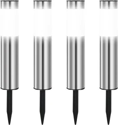 Zdjęcie produktu dla Zestaw 4 sztuk wodoodpornych lamp zewnętrznych, zimne białe światło, idealne do oświetlenia ogrodów, ścieżek i dekoracji zewnętrznych.