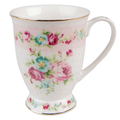 Produktbild von Clayre & Eef Tasse 300 ml Weiß Rosa Porzellan Blumen
