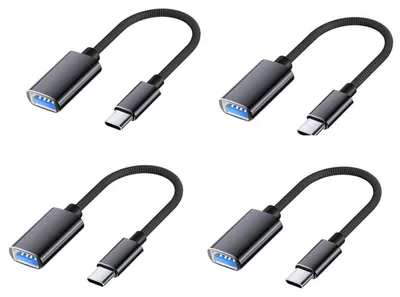 Produktbild von INF USB-C Nylon OTG 4er-Set – USB 3.0 OTG Adapter mit PD-Schnellladung, nylongeflochten, Aluminiumlegierung Schwarz