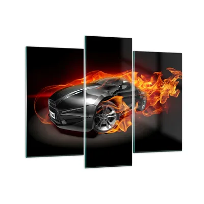 Produktbild von Bilder auf glas - Sportwagen Feuer Flammen Rauch - 130x100cm - Glasbilder - Wandbilder - Kunstdruck - zum Aufhängen bereit - Wanddekoration aus Glas - Glas Bilder - Wandbild auf Glas - GCB130x100-2656