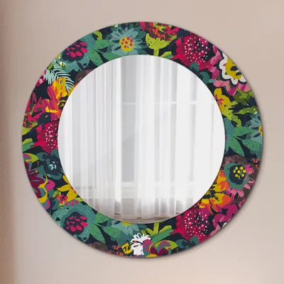 Produktbild von Wohnzimmer Spiegel - Mirror zum Wandspiegel Schlafzimmer – Schminkspiegel - Hand Gemalt Blumen - Rund: Ø50cm