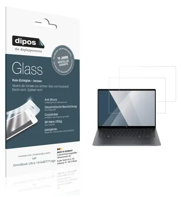 Produktbild von 2x Schutzfolie für HP OmniBook Ultra 14-kd0771ngx - Anti-Shock 9H Folie dipos Glass Kunststoffglas
