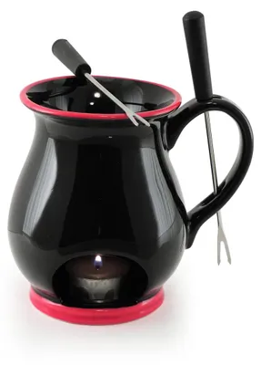 Produktbild von Schokoladenfondue Set Schokofondue Set - 4 Stück - Gusseisen - Mit zwei Gabeln - Für Dessert zu Hause