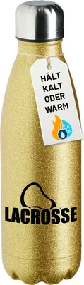 Produktbild von Huuraa Trinkflasche Lacrosse Schriftzug 500ml Gold Edelstahl Wasserflasche Trinkflasche Geschenkidee