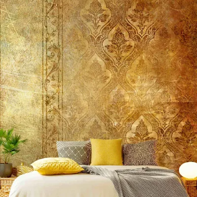 Produktbild von Fototapete Muster - Vliestapete - Bildtapete UV-beständig Blumenmuster gold Vintage Wandtapete geruchsfrei