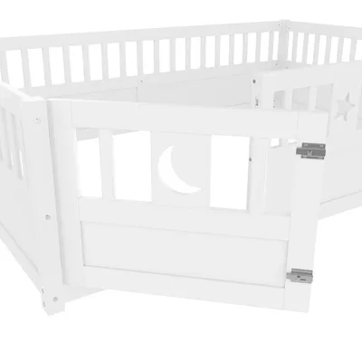 Produktbild von Flieks Kinderbett 140x190cm mit Klapptür, Bodenbett Doppelbett ohne lattenrost, Klassisches Kinderbett mit Rausfallschutz, Weiß