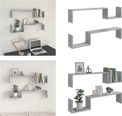 Image de vidaXL Wall regale 2 Stk. Betongrau 100x15x20 cm Holzwerkstoff - Wandregal - Wandregale - Wandablage - Wandablagen