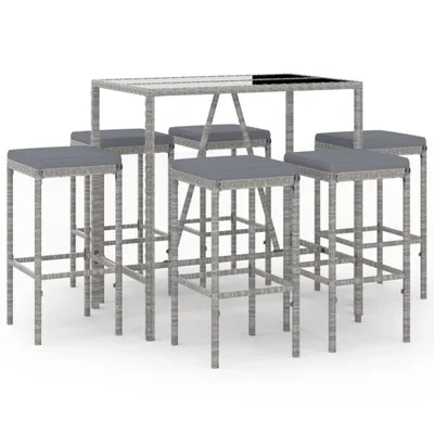 Produktbild von vidaXL 7-tlg. Gartenbar-Set mit Kissen Grau Poly Rattan