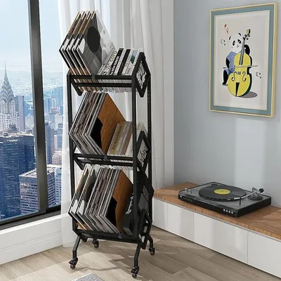 Produktbild von Vinyl Record Schallplatten Plattenständer Regal Vinyl Regal mit 3-stöckiges Speicherhalter Rack LP Storage Display Ständer Regals Plattenspieler für Wohnzimmer Schallplattenständer