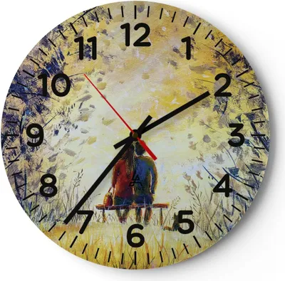 Produktbild von Wanduhr - Rund - Glasuhr - Liebhaber auf Bank - 40x40cm - Schleichendes Uhrwerk - Lautlos - zum Aufhängen bereit - Dekoration Modern - Wanddekoration aus Glas - C4AR40x40-4578
