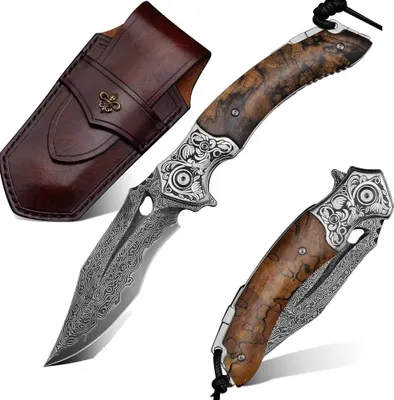 Produktbild von HARAHU RA-26660 Damast Jagd Klappmesser - Braun KP26660