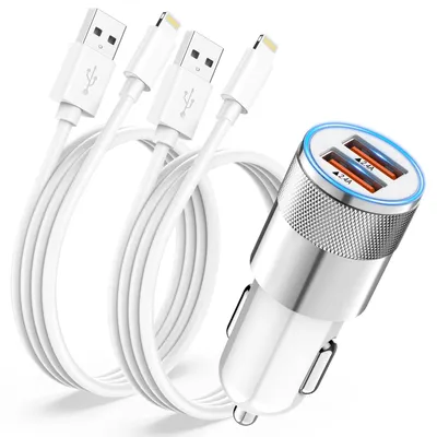 Autolader mit 2 Lightning-Kabeln, 2,4 A, 2 Ports, für iPhone