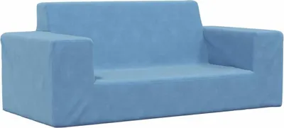 Image de Canapé pour enfants à 2 places Bleu Peluche douce