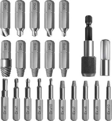 Produktbild von INF 22-teiliges Schraubenausdreher-Set mit Rändelgriff - HSS Stahl, Silber