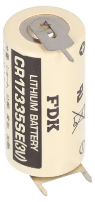 Produktbild von CR17335SE Lithium Batterie mit 3er Print Anschlüssen, 1er Print auf +Pol, 2er Print auf -Pol, Rastermaß 10mm