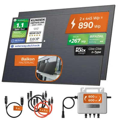 Produktbild von Solarway® 890Wp / 800W Balkonkraftwerk komplett Steckdose - neuester EcoFlow Stream 800 Watt Wechselrichter
