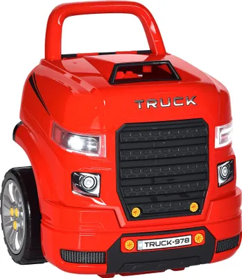 Image de HOMCOM Camion mécano 2 en 1 - Jouet Bricolage Enfant - Établi Enfant - Jeu d'imitation mécanicien - Nombreux Accessoires Total de 61 pièces - Effets sonores et Lumineux - PP ABS Rouge