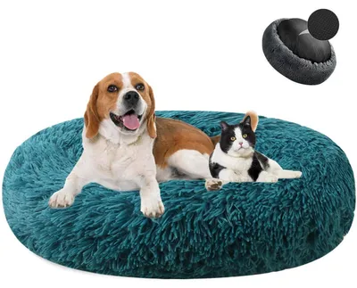 Obrázok produktu pre Posteľ pre psa, tvar donut, plyš, umývateľná, priemer 70 cm, modrá