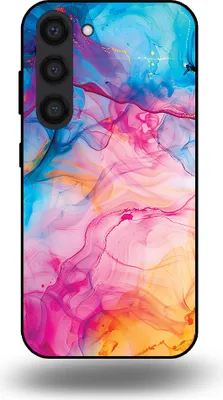 Productafbeelding van Smartphonica Telefoonhoesje, geschikt voor:Samsung Galaxy S23, met regenboogkleurige acrylmarmerprint - TPU achterkant hoesje.Regenboogacrylmarmerdesign