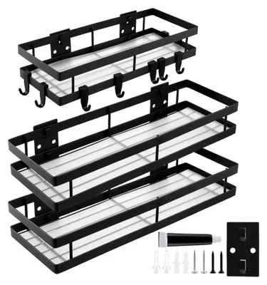 Produktbild von 3er Set Gewürzregal Wand ohne Bohren, Schwarz