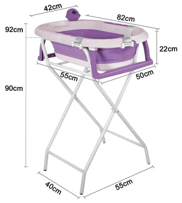 Image de Baignoire pour bébé - Baignoire pliable 2-en-1 avec support - Pour les nouveau-nés de 0 à 3 ans - Tapis de bain inclus - Acrylique - Violet