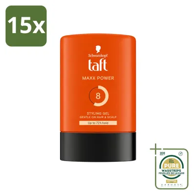 Imagen del producto de 15 unidades de Taft Men Maxx Power Gel 8, gel de peinado, 300 ml, pack ahorro