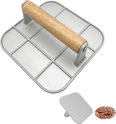Immagine prodotto di Pressa per hamburger quadrata - Impugnatura resistente al calore - 1 pezzo - Argento