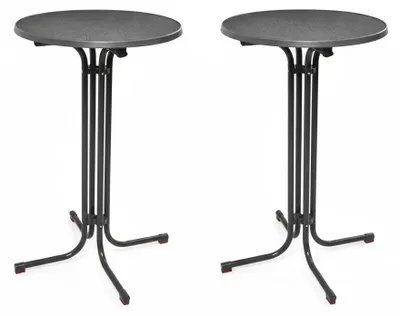 Image de Beautissu Table haute d'extérieur Bellini, pliable, lot de 2, Ø 60 cm, gris