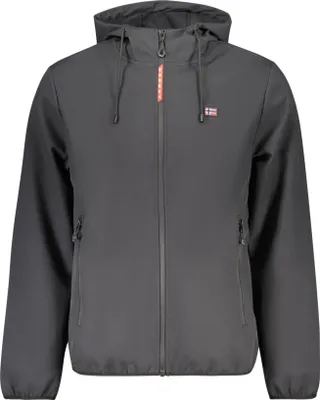 Produktbild von Moderne Herren-Softshelljacke: Schwarz mit Kapuze und Taschen