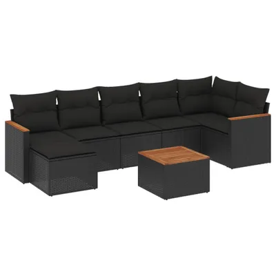 Produktbild von vidaXL 8-tlg. Garten-Sofagarnitur mit Kissen Schwarz Poly Rattan