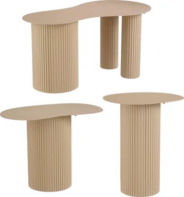 Produktbild von Mica Decorations Lux Beistelltisch – Set aus 3 – Couchtisch Set – Couchtisch – Beistelltische Wohnzimmer – 80 x 43 x 40 cm – Eisen – Hellbraun