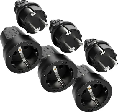 Produktbild von ABSINA 3x Schutzkontakt Stecker & Kupplung - Gummi Schutzkontaktstecker & Kupplung 2-polig, 250V, 16A & IP44 für Außenbereich