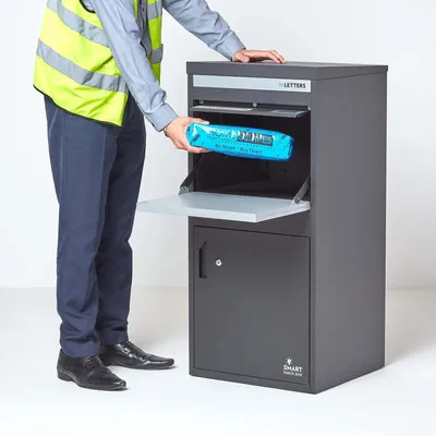 Produktbild von SMART PARCEL BOX™ Extra großer Paketbriefkasten, Entnahme hinten & vorne, grau