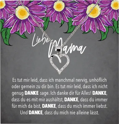 Produktbild von 22Feels Echt Silber Halskette - Liebe Mama Geschenk Geburtstag Muttertag Mutter Schmuck Set für Frauen - Herz Anhänger, Karte