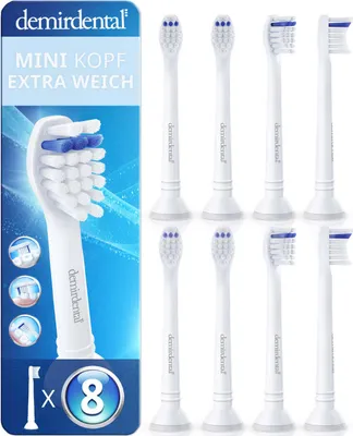 Produktbild von 8er demirdental Mini Extra Soft Aufsteckbürsten für Philips Sonicare | Weiß