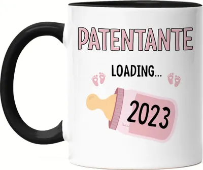 Produktbild von Patentante Loading 2023 Tasse Schwarz Geschenk Werdende Patentante Babynews mit Ladebalken Schwangerschaft Geschenkidee