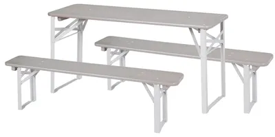 Image de Ensemble de jardin pour enfants Roba - Ensemble de sièges pour enfants en bois - 2 bancs + 1 table pour enfants - Ensemble de sièges pliables à partir de 24 mois - Finition gris