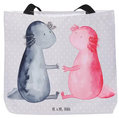 Produktbild von Mr. & Mrs. Panda Stoffbeutel Axolotl Liebe - Grau Pastell - Geschenk, Strandtasche, Schultasche, Lurch, Valentinstag, Tasche, Laptoptasche, Tote Bag